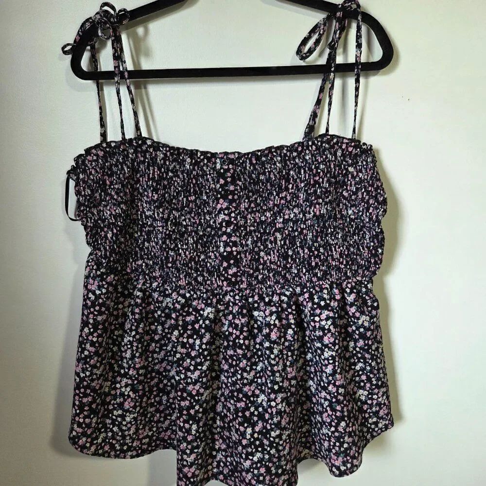 NEVER WORN SHEIN DITSY FLORAL TIE SHOULDERS SPAGHETTI STRAP SMOCKED TANK TOP 3XL